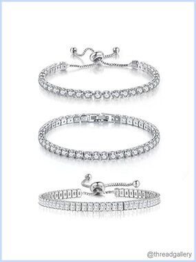3-Pc Tennis Bracelet Set - 14K Gold Plated CZ Diamond Slider Bracelets,
